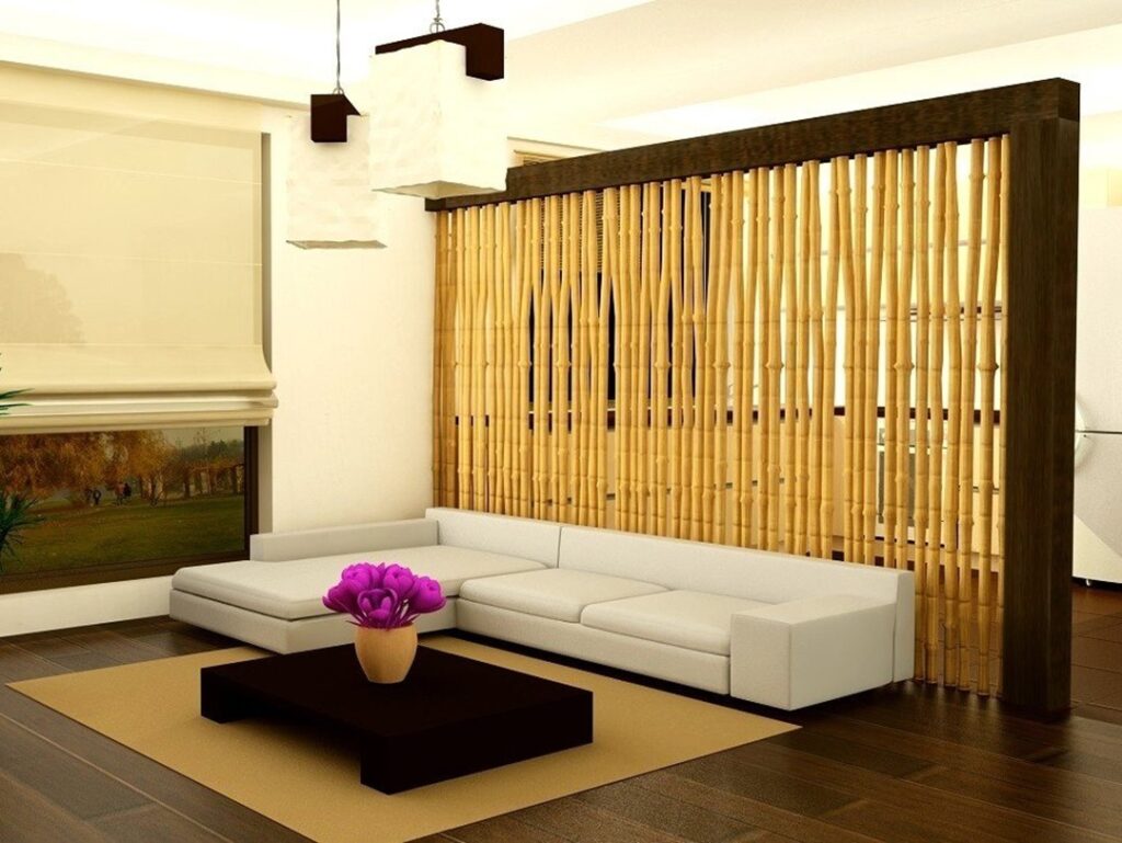 partisi ruangan yang terbuat dari bambu dan telah diaplikasi dengan Bocide